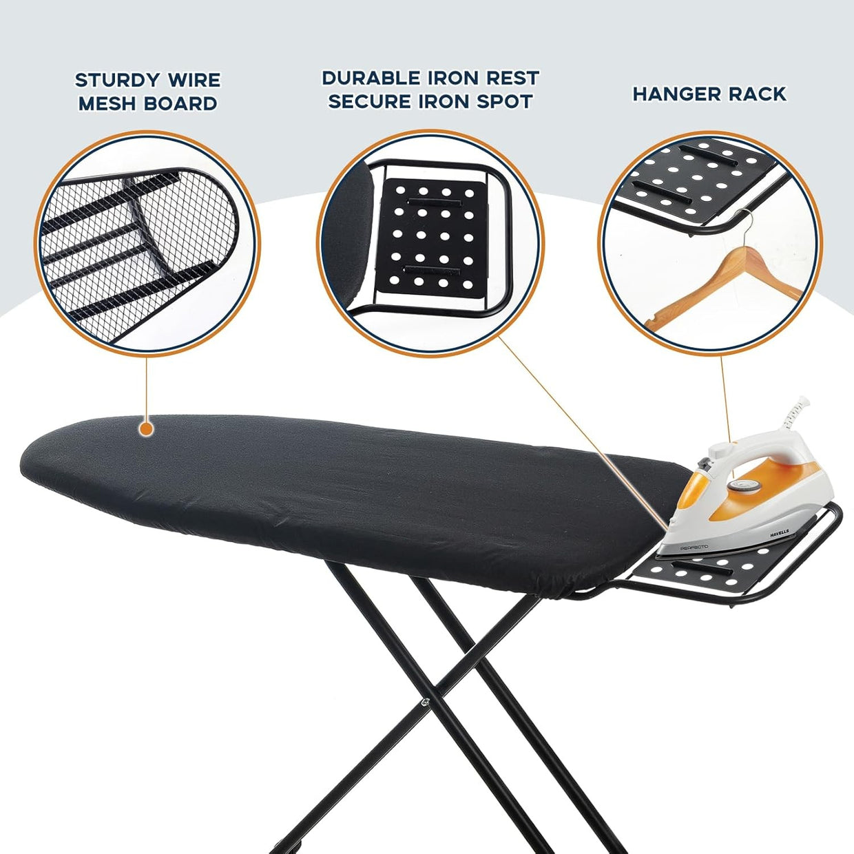 Large Ironing Board 121x41cm Adjustable Height Heat Resistant Cover - Kwikley
