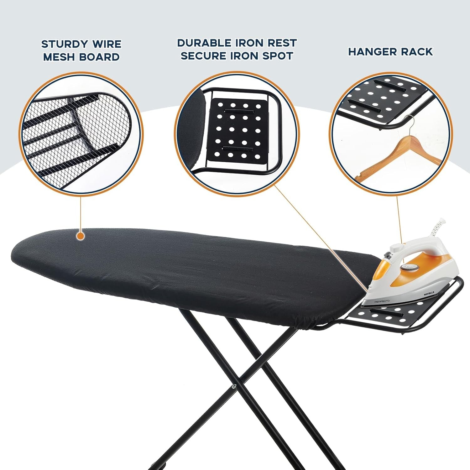 Large Ironing Board 121x41cm Adjustable Height Heat Resistant Cover - Kwikley