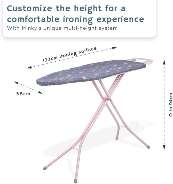Large Ironing Board 122x38cm Adjustable Height Foldable with Angled Iron Rest - Kwikley