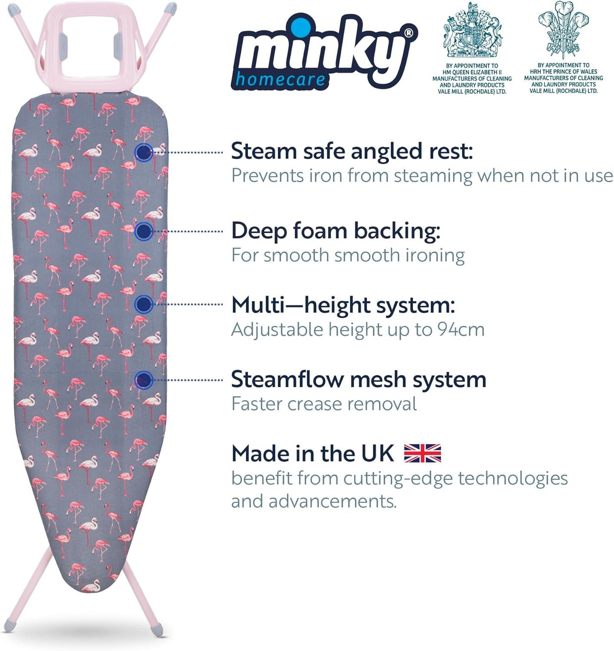 Large Ironing Board 122x38cm Adjustable Height Foldable with Angled Iron Rest - Kwikley