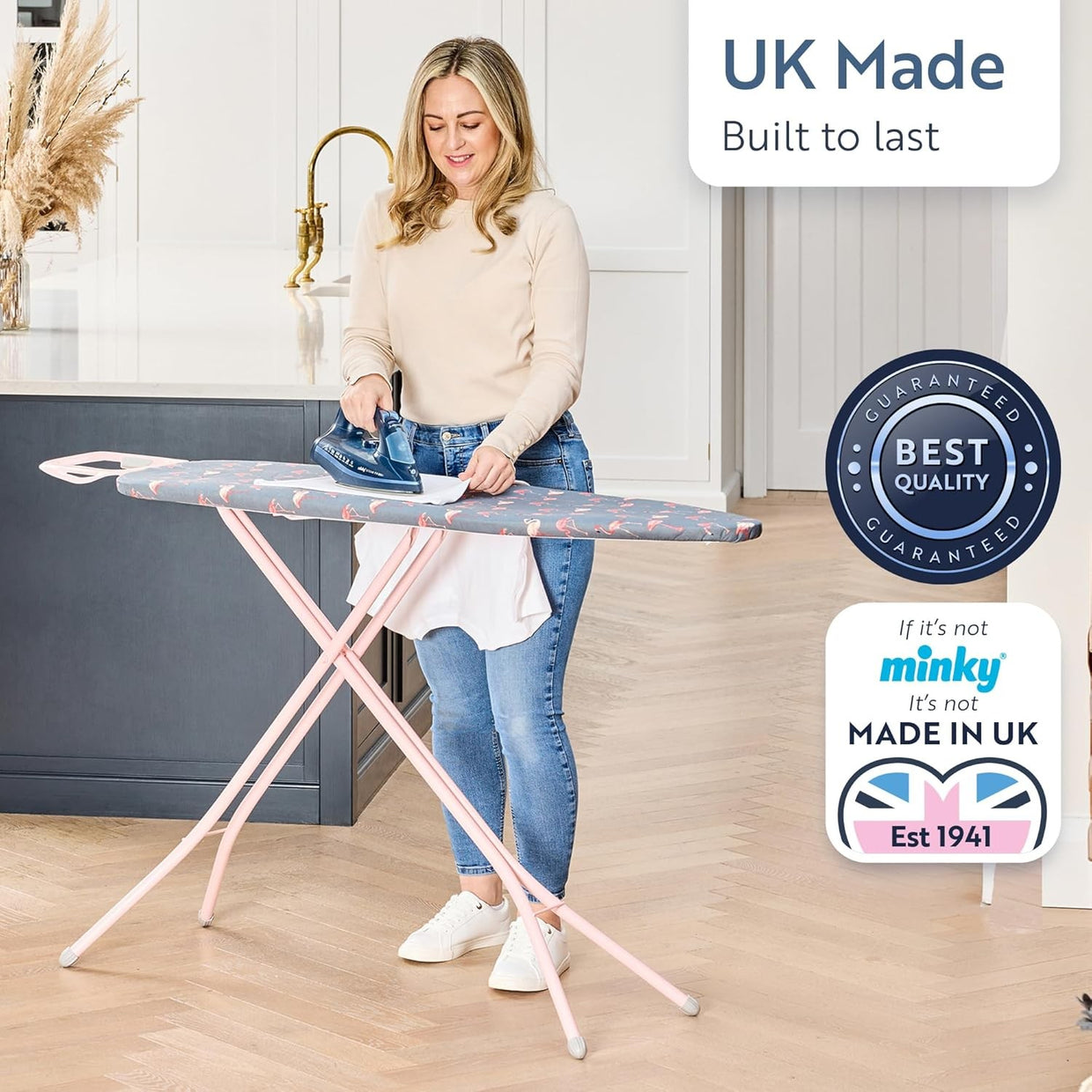 Large Ironing Board 122x38cm Adjustable Height Foldable with Iron - Kwikley