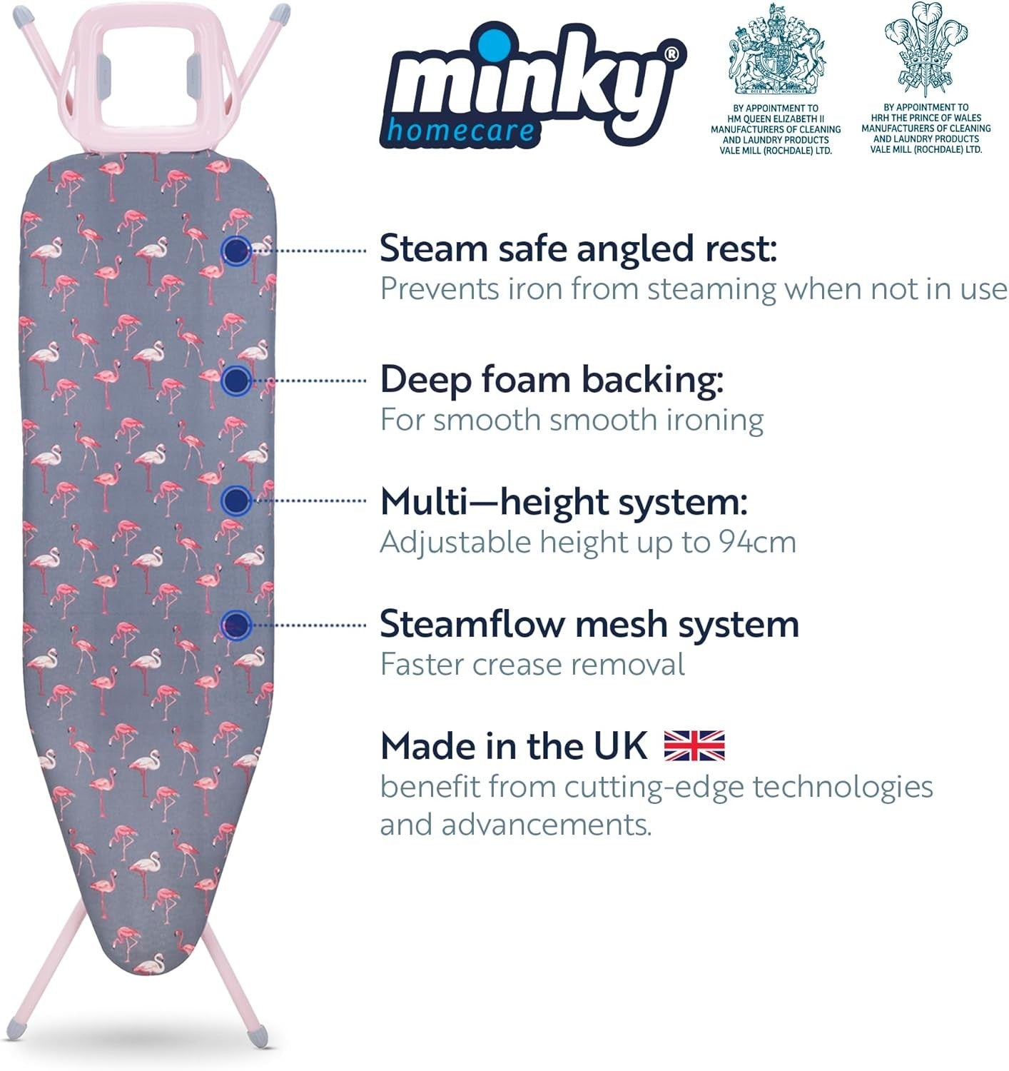 Large Ironing Board 122x38cm Adjustable Height Foldable with Iron - Kwikley