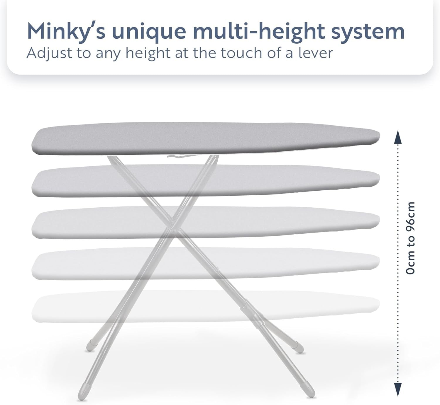 Large Ironing Board 122x38cm Adjustable Height Foldable with Iron Rest - Kwikley