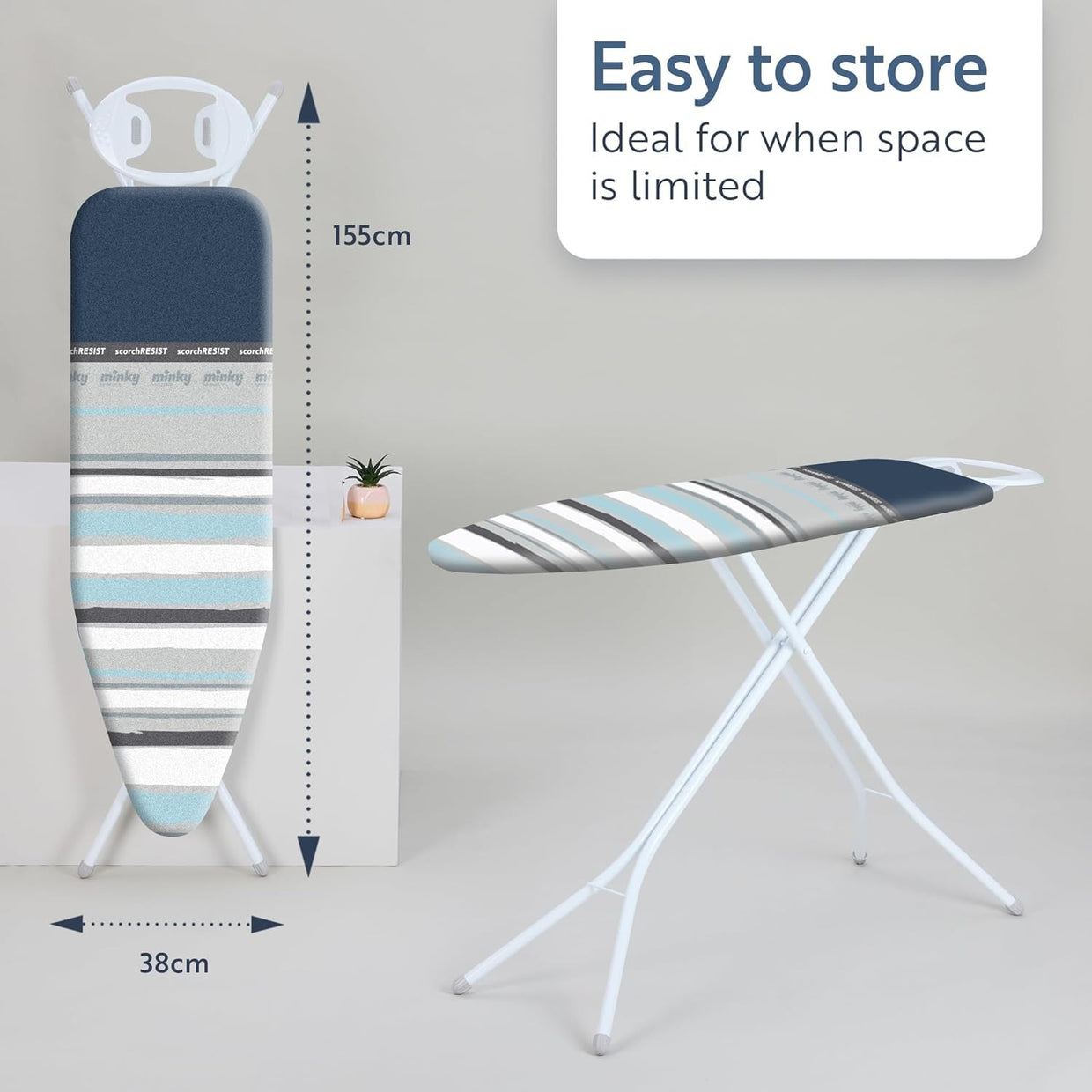Large Ironing Board 122x38cm Adjustable Height Foldable with Iron Rest - Kwikley