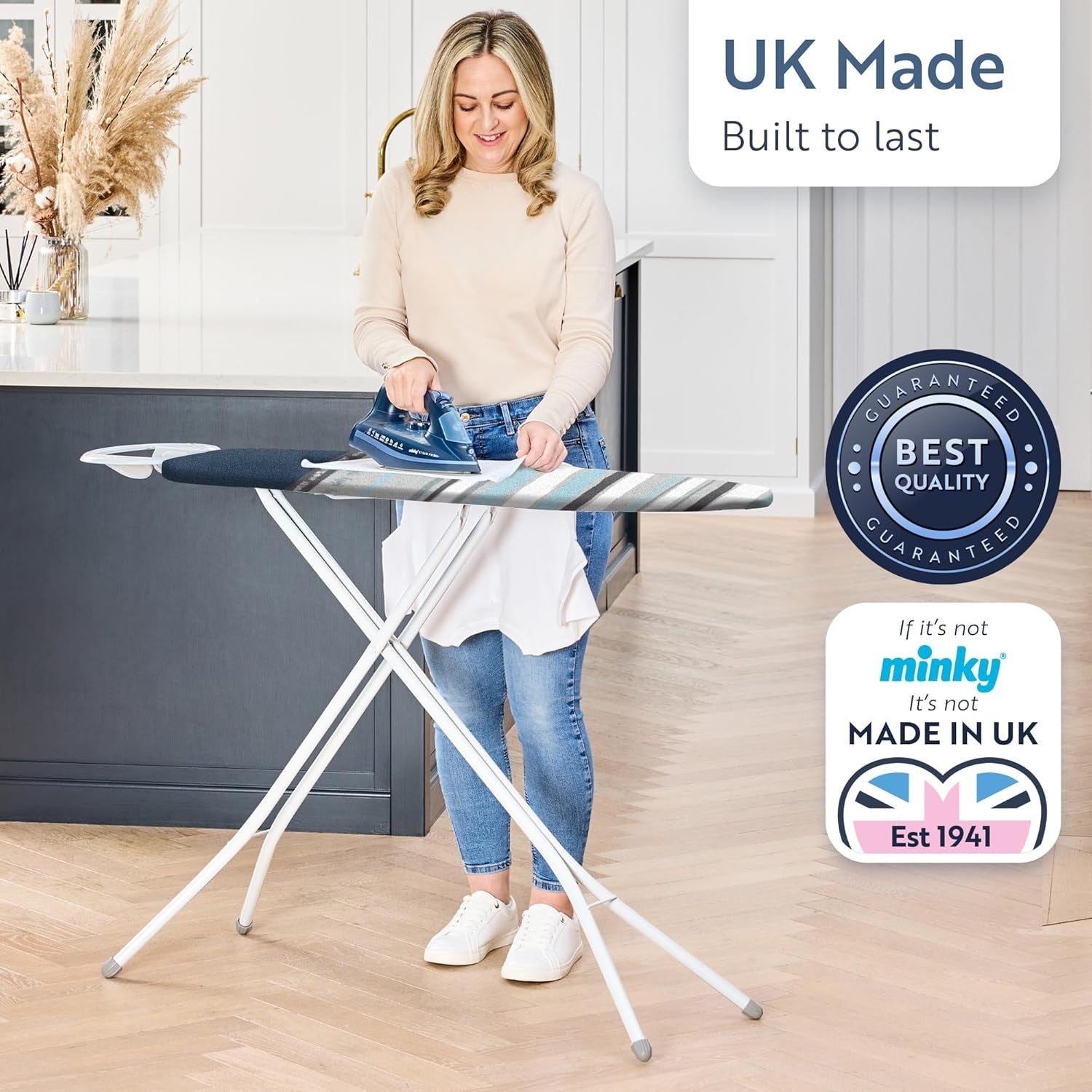 Large Ironing Board 122x38cm Adjustable Height Foldable with Iron Rest - Kwikley