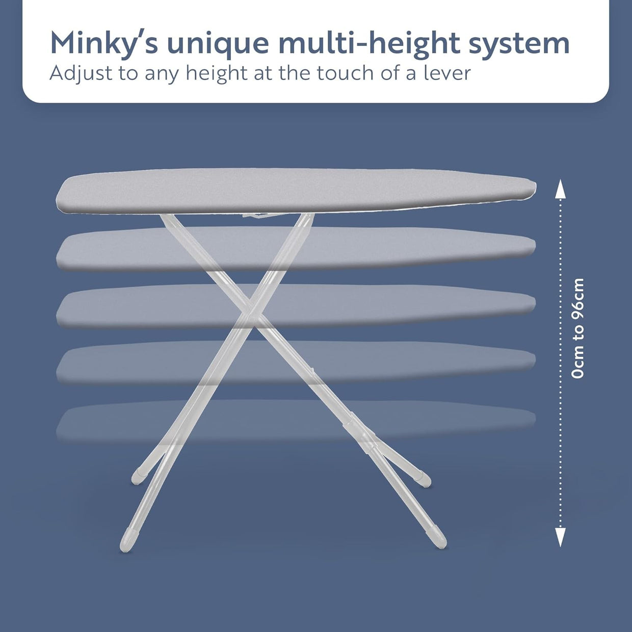 Large Ironing Board 122x38cm Adjustable Height Steam Flow Mesh Stable - Kwikley