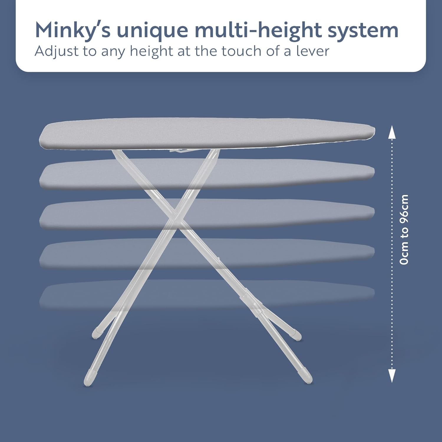 Large Ironing Board 122x38cm Adjustable Height Steam Flow Mesh Stable - Kwikley