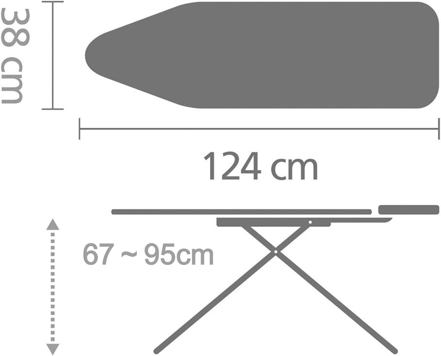 Large Ironing Board 124x38cm Adjustable Height Steam Iron Rest Non Slip - Kwikley