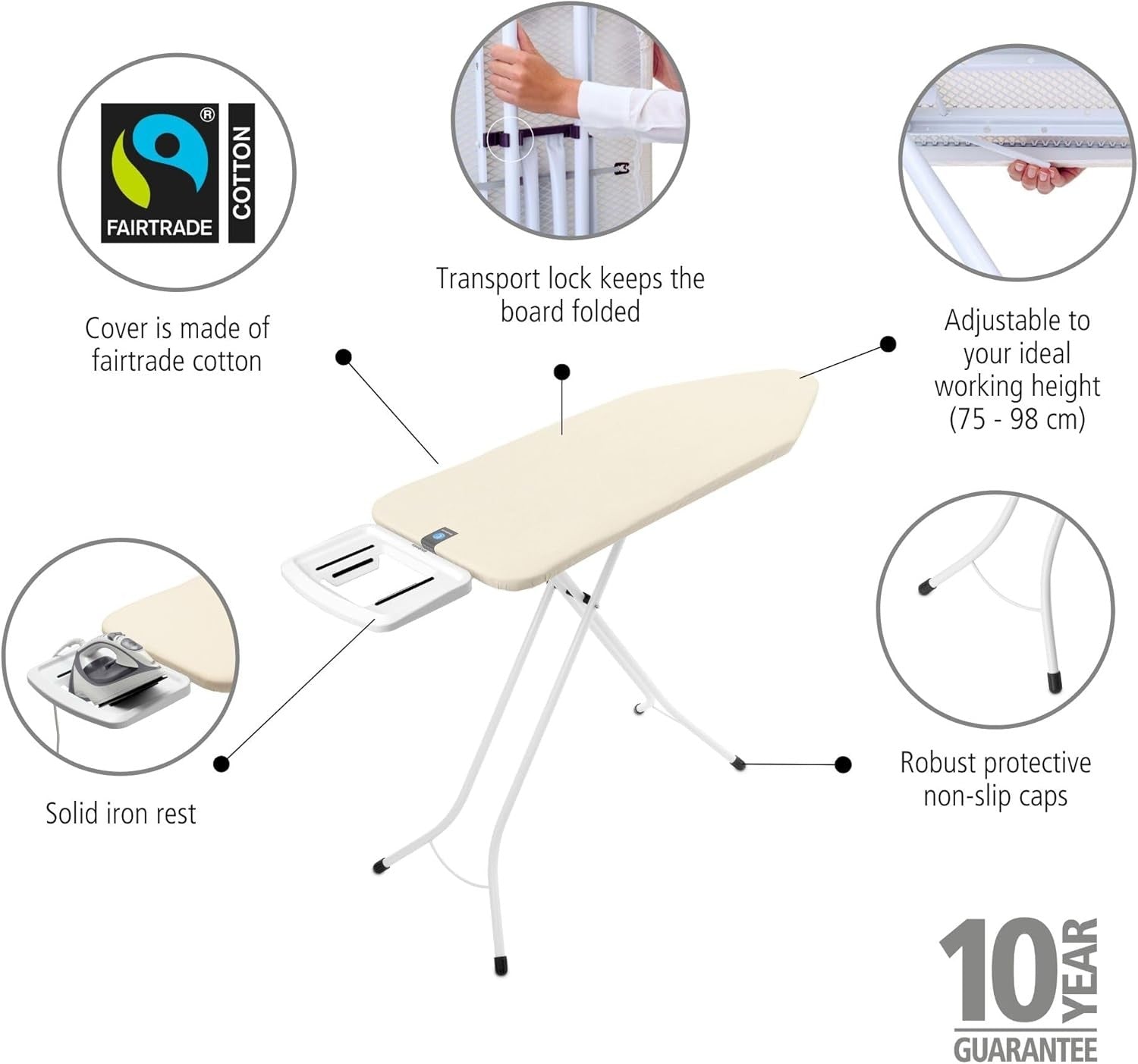 Large Ironing Board 124x45cm Height Adjustable Stable Steel Frame - Kwikley