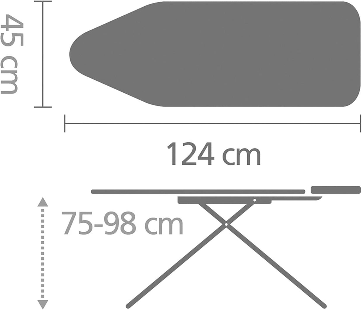 Large Ironing Board 124x45cm Height Adjustable Stable Steel Frame - Kwikley