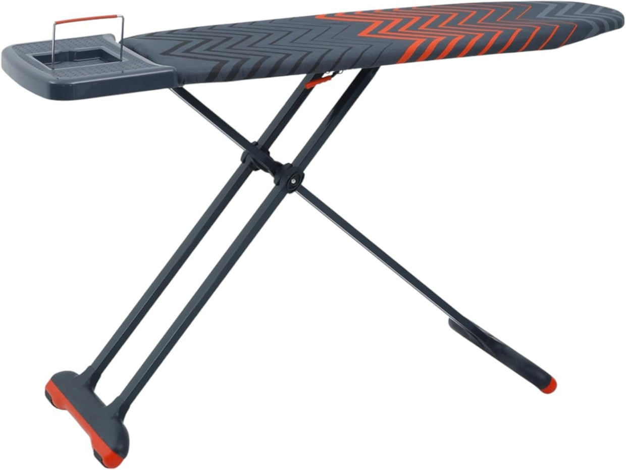 Large Ironing Board 125x45cm Adjustable Height Black Orange Steam Holder - Kwikley