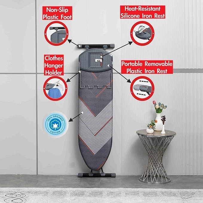 Large Ironing Board 140x40cm Height Adjustable Foldable Steam Rest - Kwikley