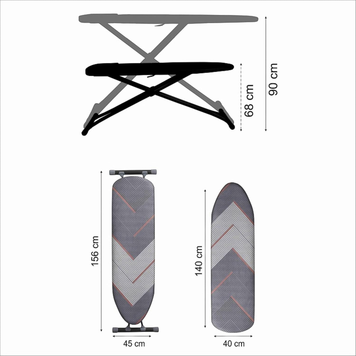 Large Ironing Board 140x40cm Height Adjustable Foldable Steam Rest - Kwikley