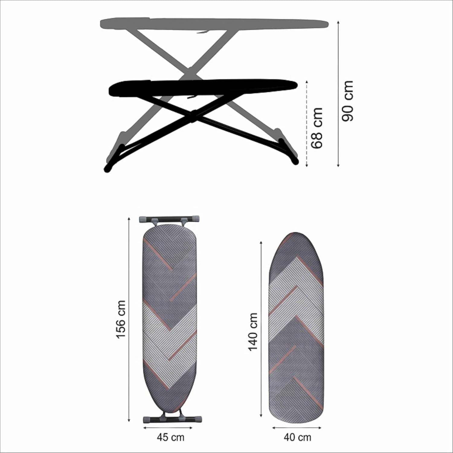 Large Ironing Board 140x40cm Height Adjustable Foldable Steam Rest - Kwikley