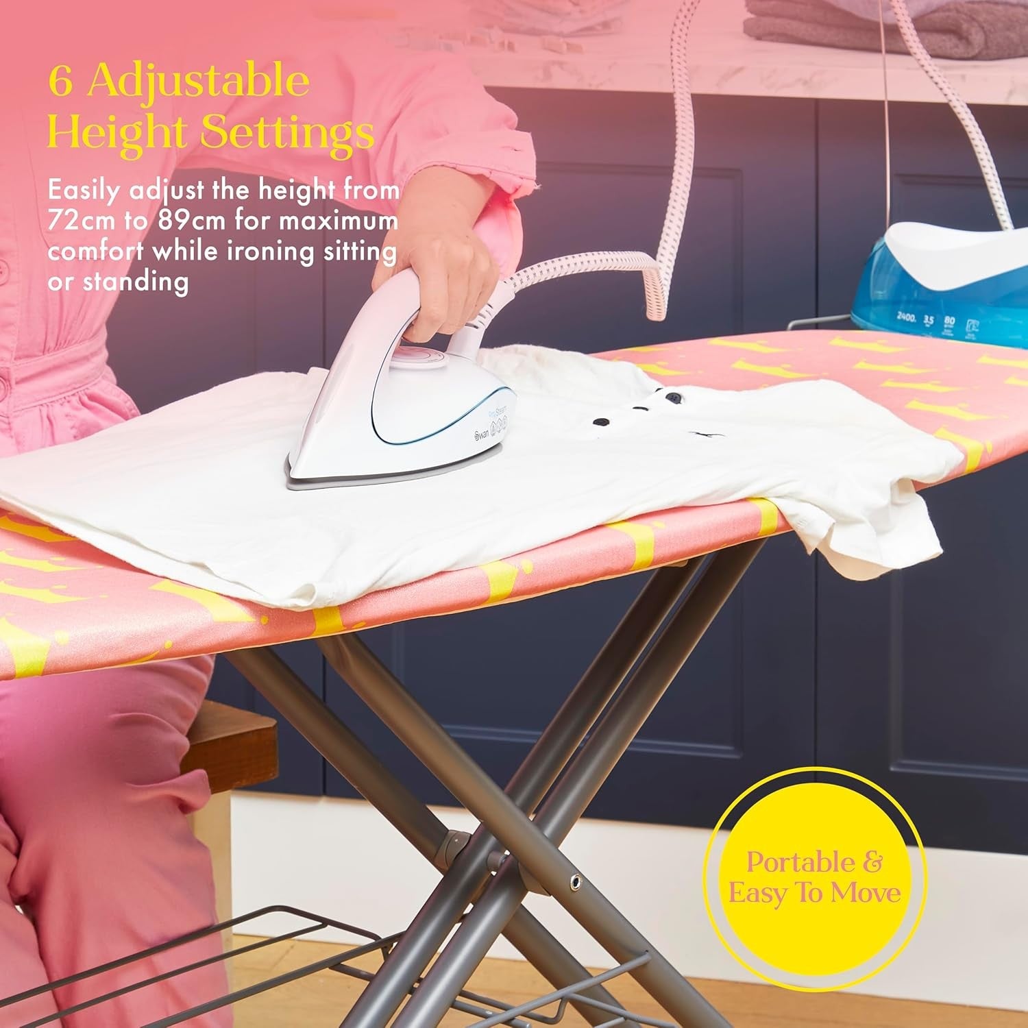 Large Ironing Board 161x46cm Adjustable Height Heat Reflective Non - Slip - Kwikley