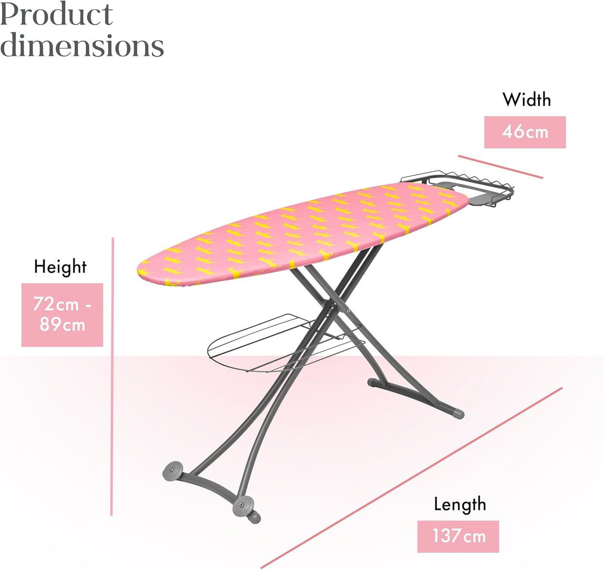 Large Ironing Board 161x46cm Adjustable Height Heat Reflective Non - Slip - Kwikley