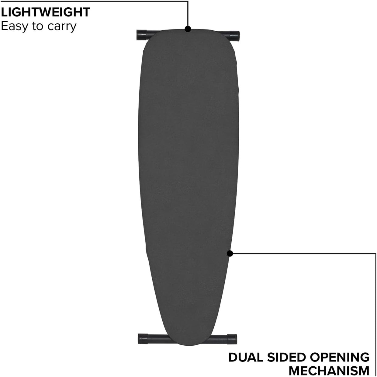 Large Ironing Board Adjustable Height Foldable Dark Grey Steel Frame - Kwikley