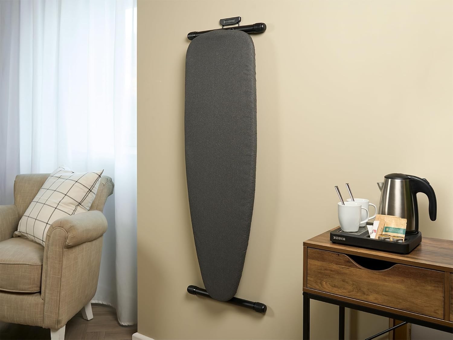 Large Ironing Board Adjustable Height Foldable Dark Grey Steel Frame - Kwikley