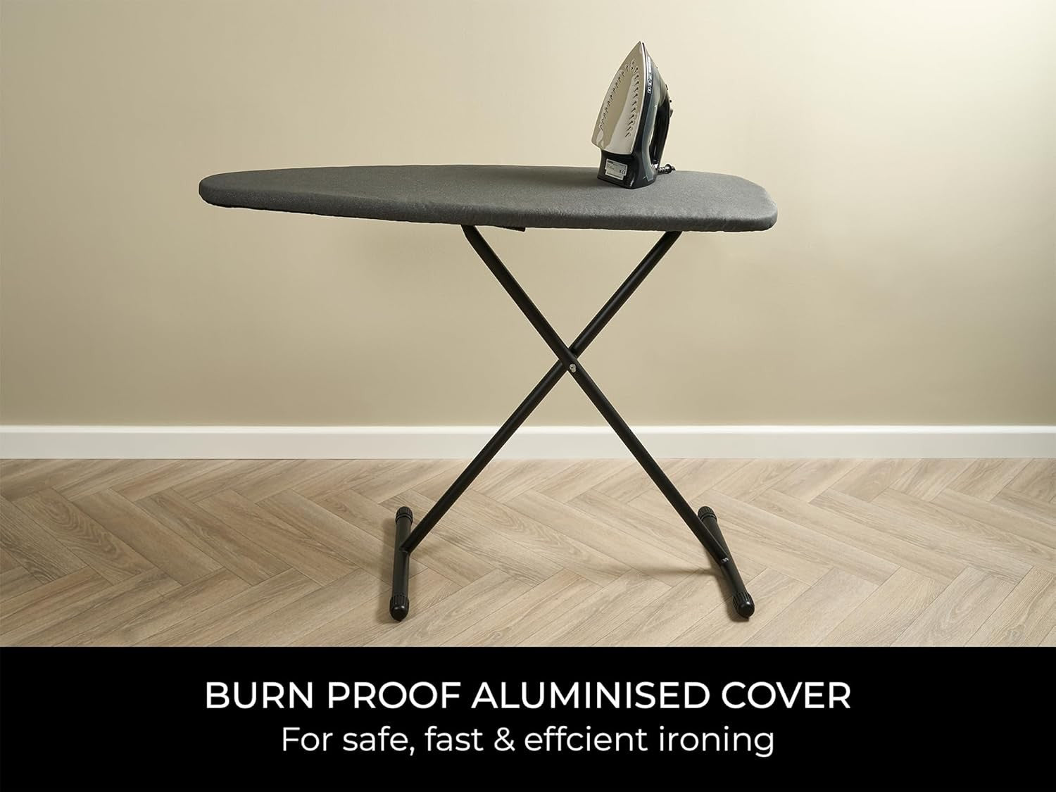 Large Ironing Board Adjustable Height Foldable Dark Grey Steel Frame - Kwikley