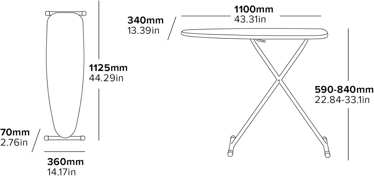 Large Ironing Board Adjustable Height Foldable Dark Grey Steel Frame - Kwikley