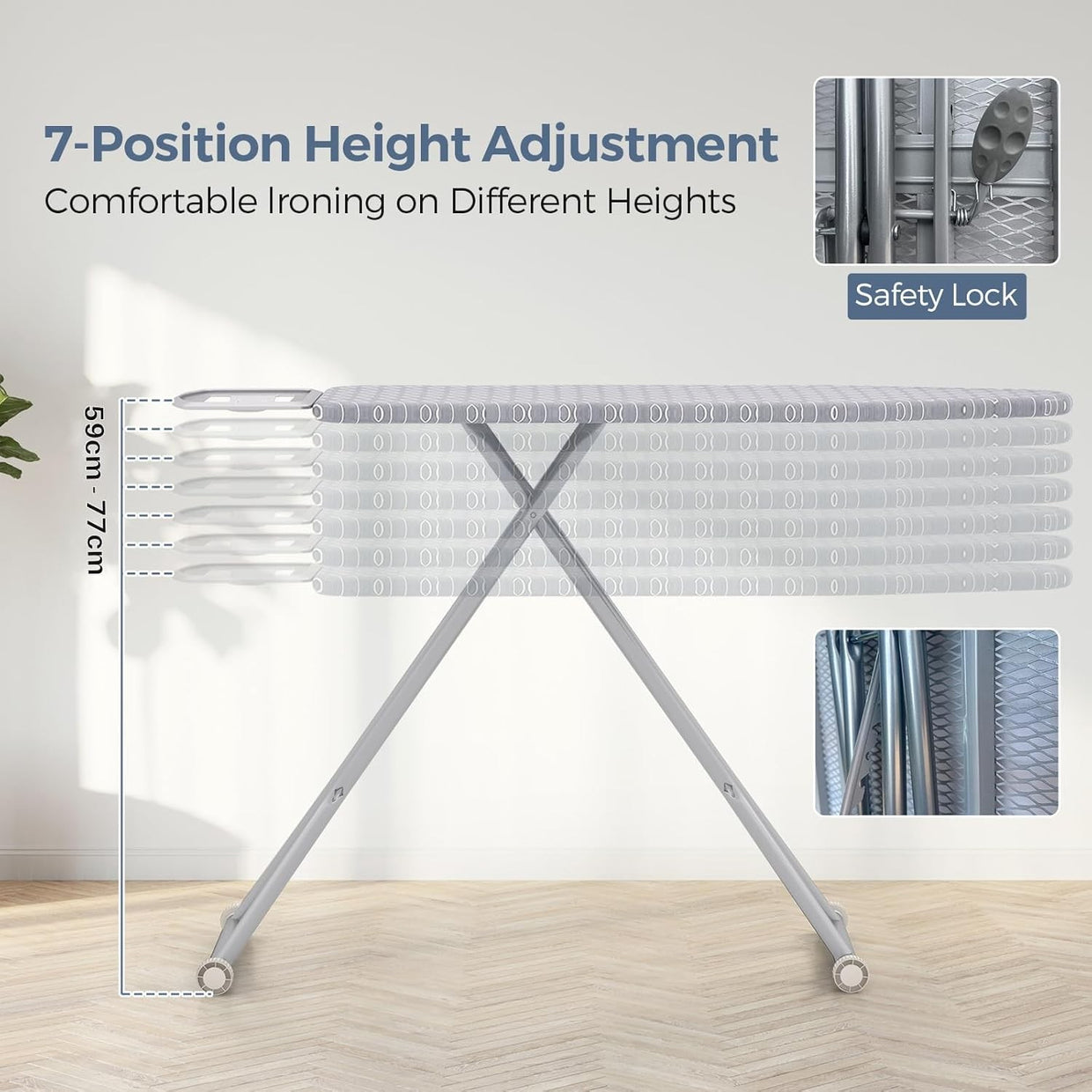 Large Ironing Board Adjustable Height Heat Reflective Foldable 120x38cm - Kwikley