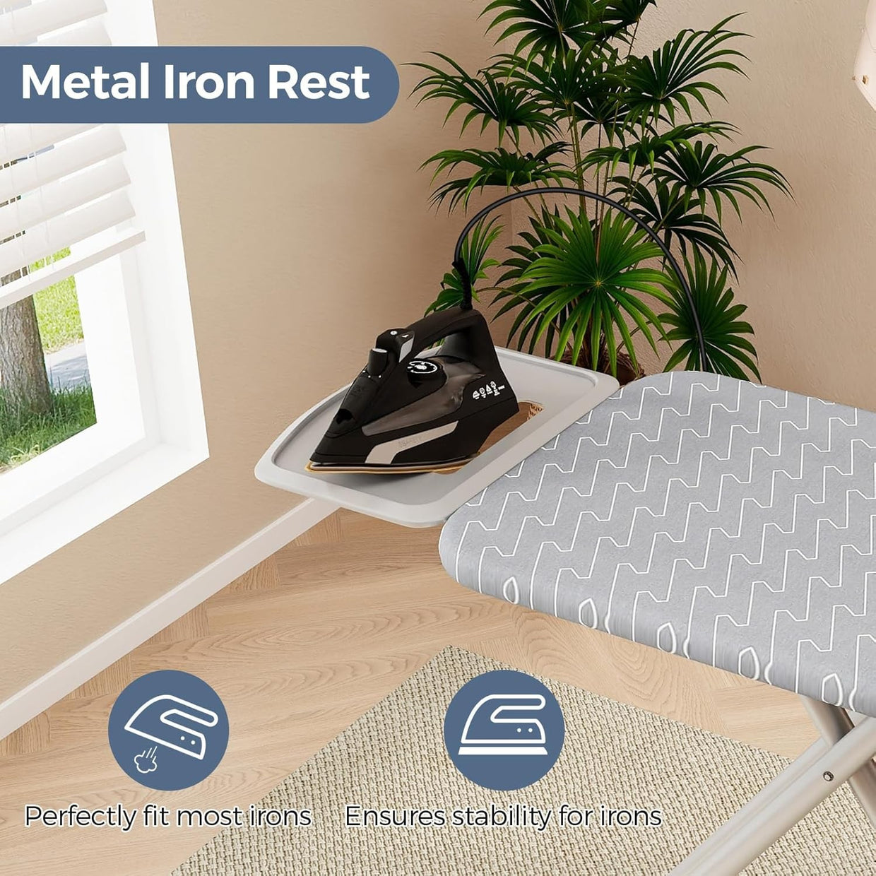 Large Ironing Board Adjustable Height Heat Reflective Foldable 120x38cm - Kwikley
