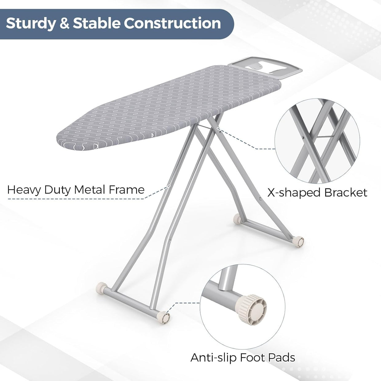 Large Ironing Board Adjustable Height Heat Reflective Foldable 120x38cm - Kwikley