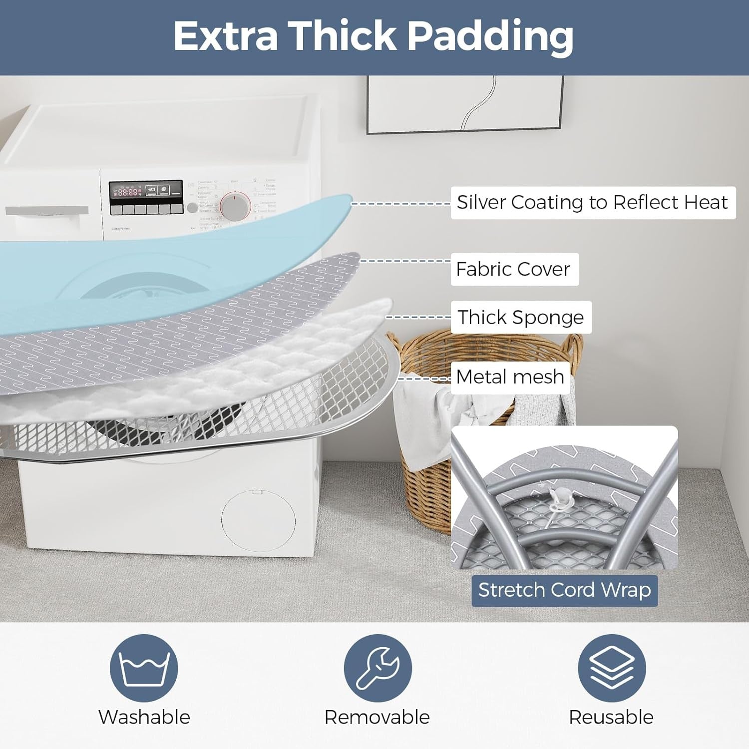 Large Ironing Board Adjustable Height Heat Reflective Foldable 120x38cm - Kwikley