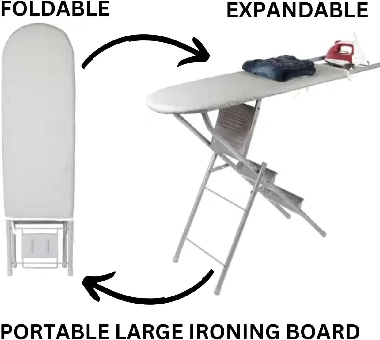 Large Ironing Board Adjustable Height Heat Reflective with Iron Rest 120x38cm - Kwikley