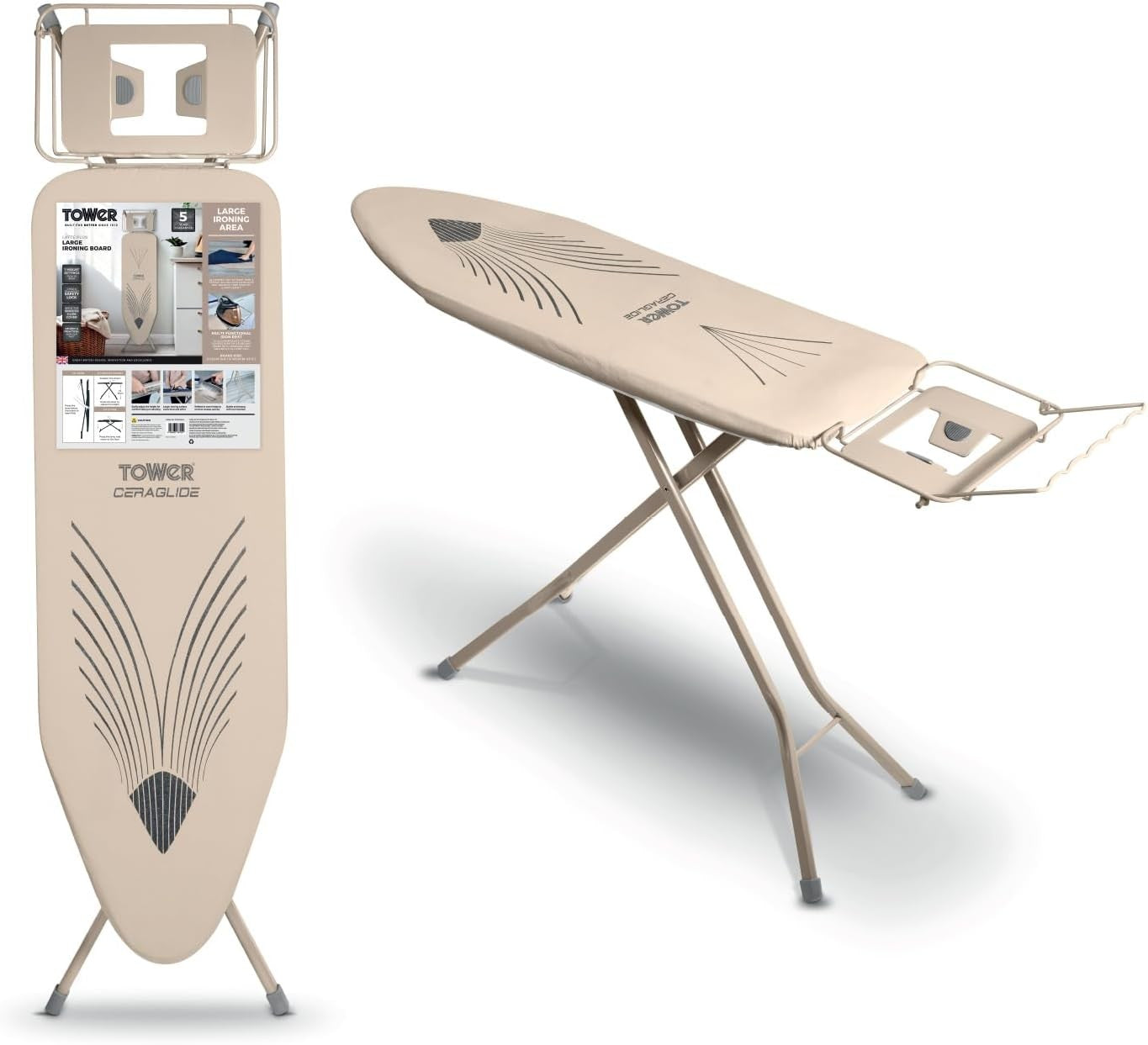 Large Ironing Board Adjustable Height Non Slip Heat Resistant Smooth Glide - Kwikley