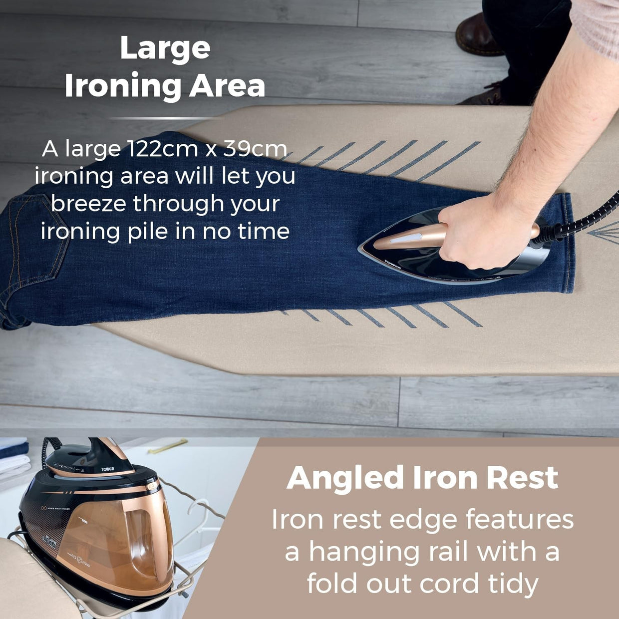 Large Ironing Board Adjustable Height Non Slip Heat Resistant Smooth Glide - Kwikley