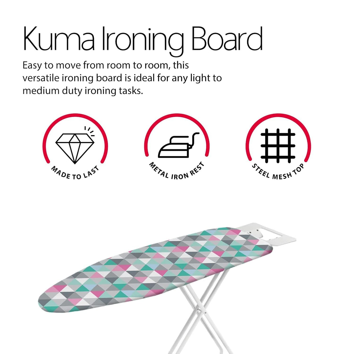 Large Ironing Board Foldable Extra Stable Steel Frame 140x34cm Silver - Kwikley