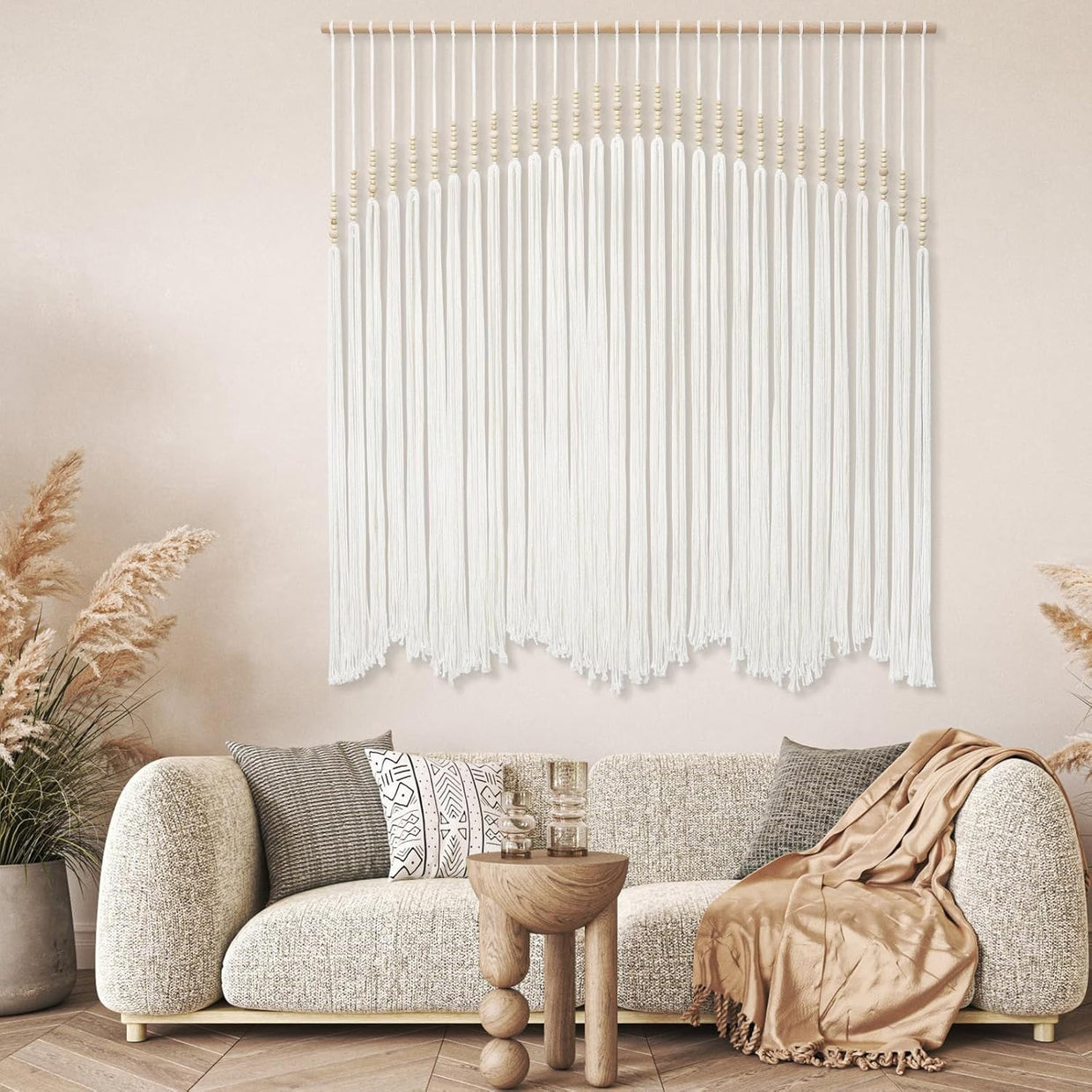 Large Ivory Macrame Wall Hanging Tapestry 98x98cm Boho Decor - Kwikley
