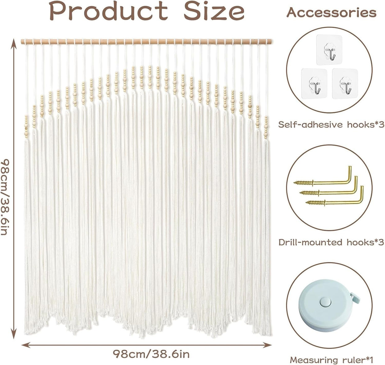 Large Ivory Macrame Wall Hanging Tapestry 98x98cm Boho Decor - Kwikley