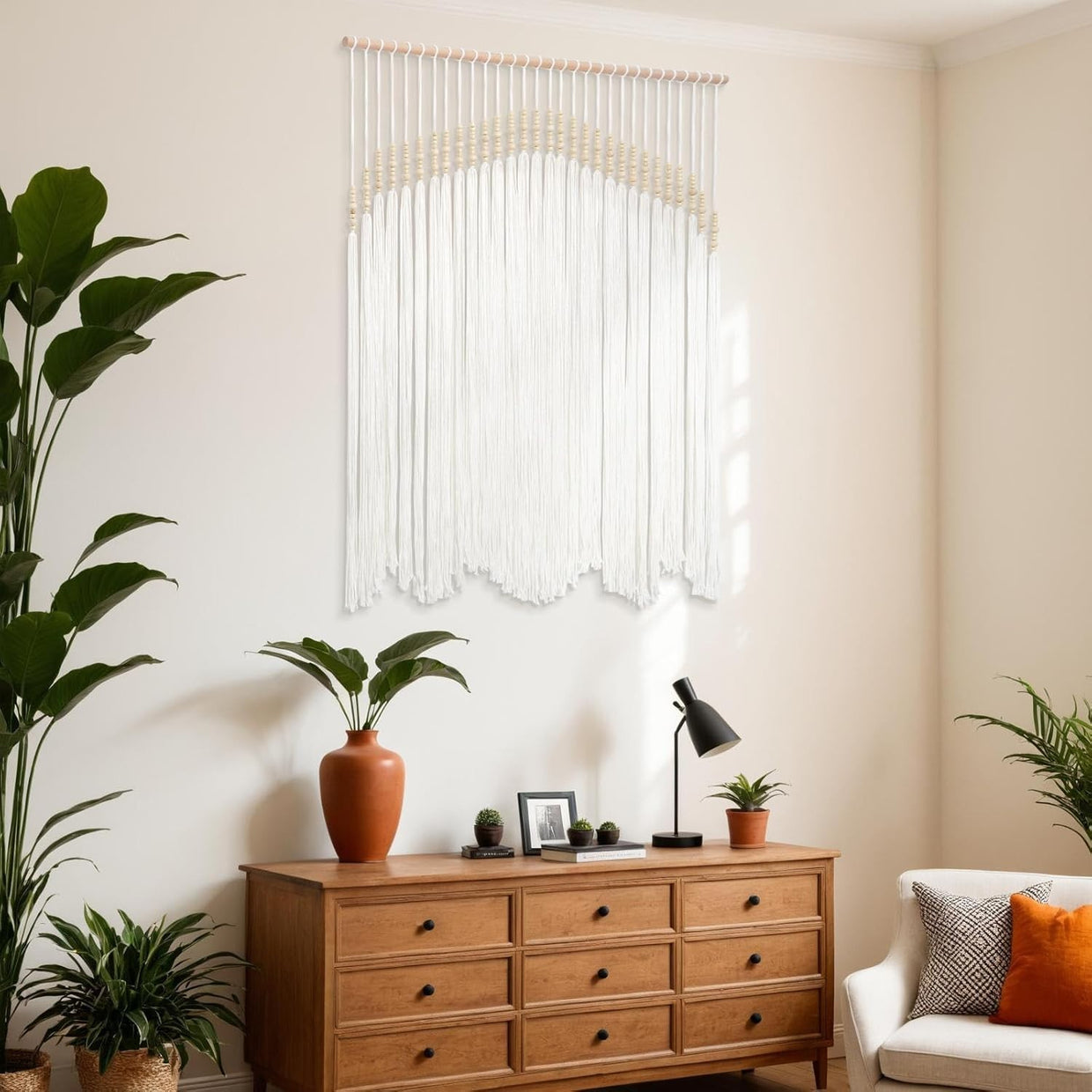 Large Ivory Macrame Wall Hanging Tapestry 98x98cm Boho Decor - Kwikley