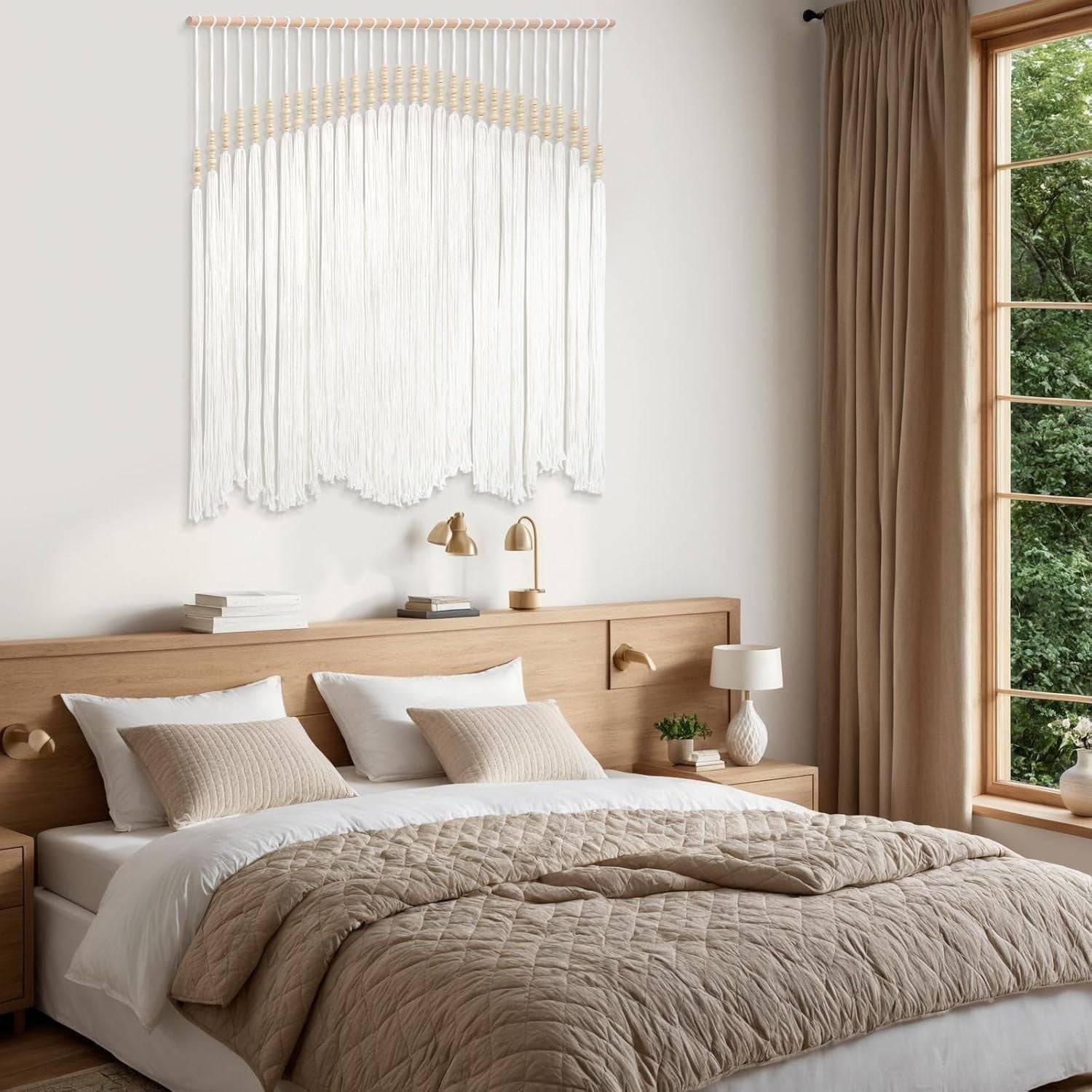 Large Ivory Macrame Wall Hanging Tapestry 98x98cm Boho Decor - Kwikley