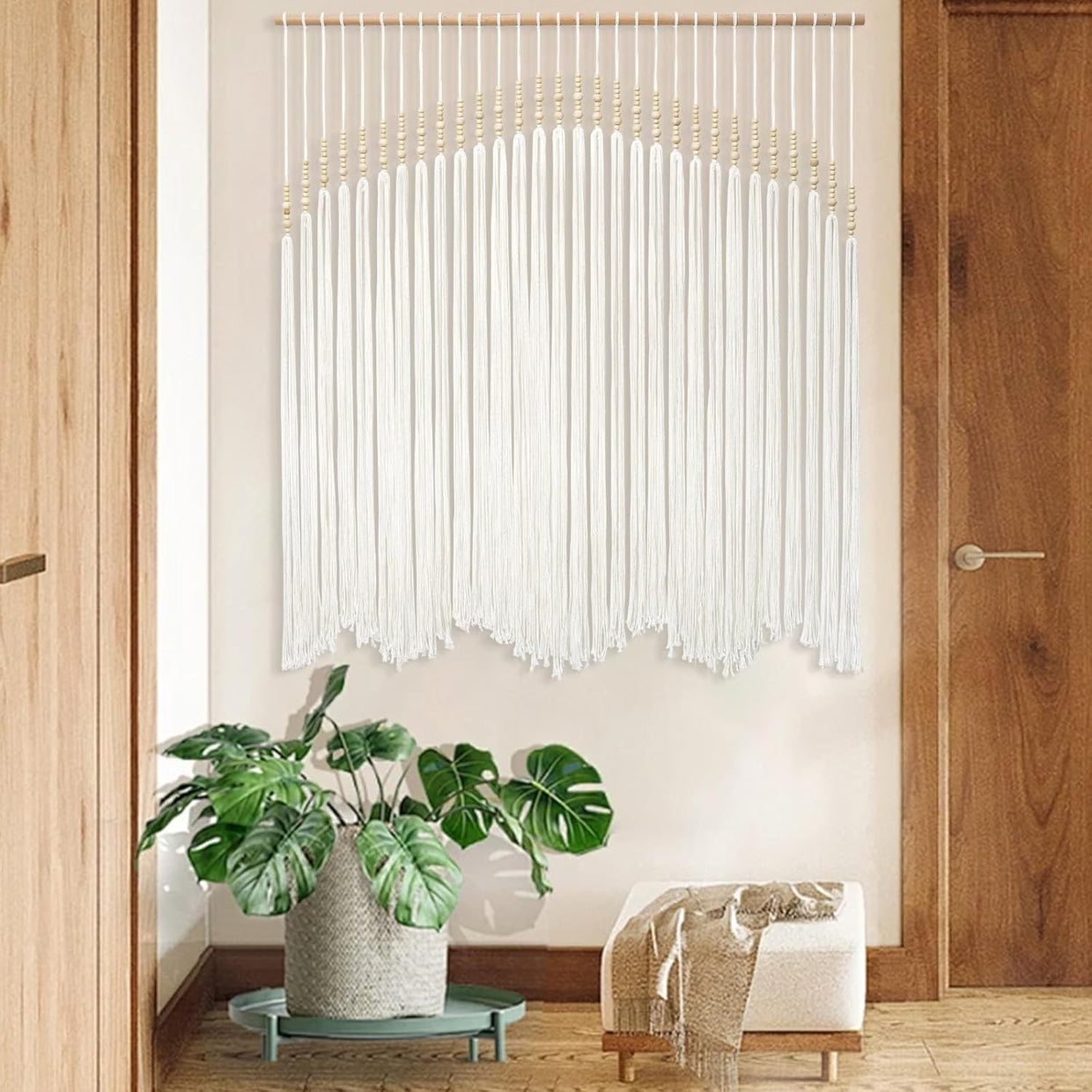 Large Ivory Macrame Wall Hanging Tapestry 98x98cm Boho Decor - Kwikley