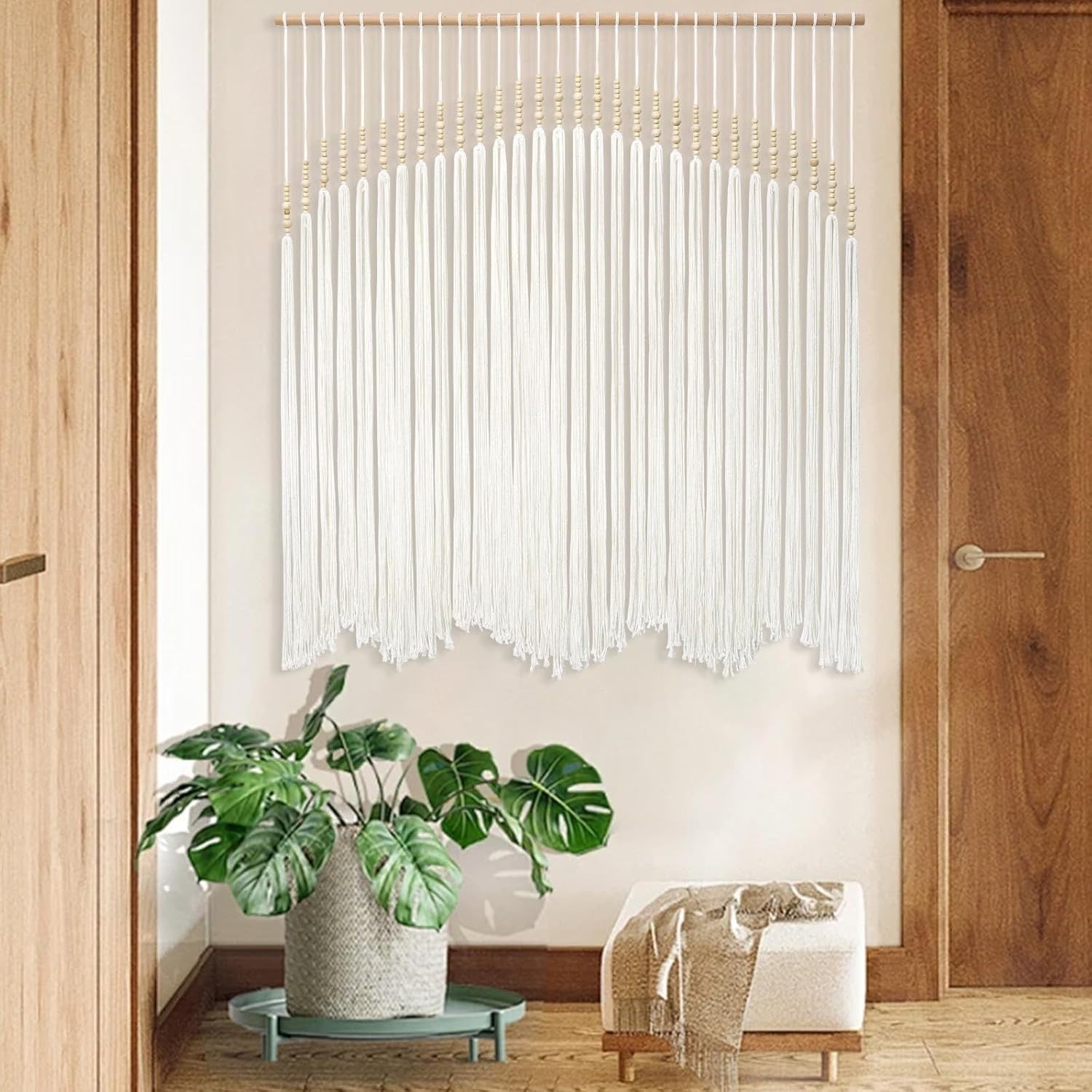 Large Ivory Macrame Wall Hanging Tapestry 98x98cm Boho Decor - Kwikley