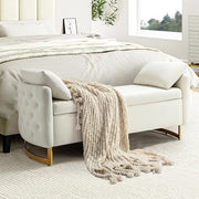 Large Ivory Storage Ottoman Bench w/ Pillows Modern Upholstered Metal Legs - Kwikley