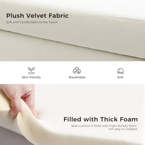 Large Ivory Storage Ottoman Bench w/ Pillows Modern Upholstered Metal Legs - Kwikley