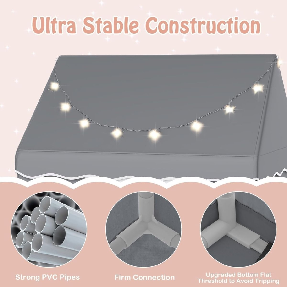 Large Kids Castle Play Tent Star Lights Non Slip Mat Indoor House - Kwikley