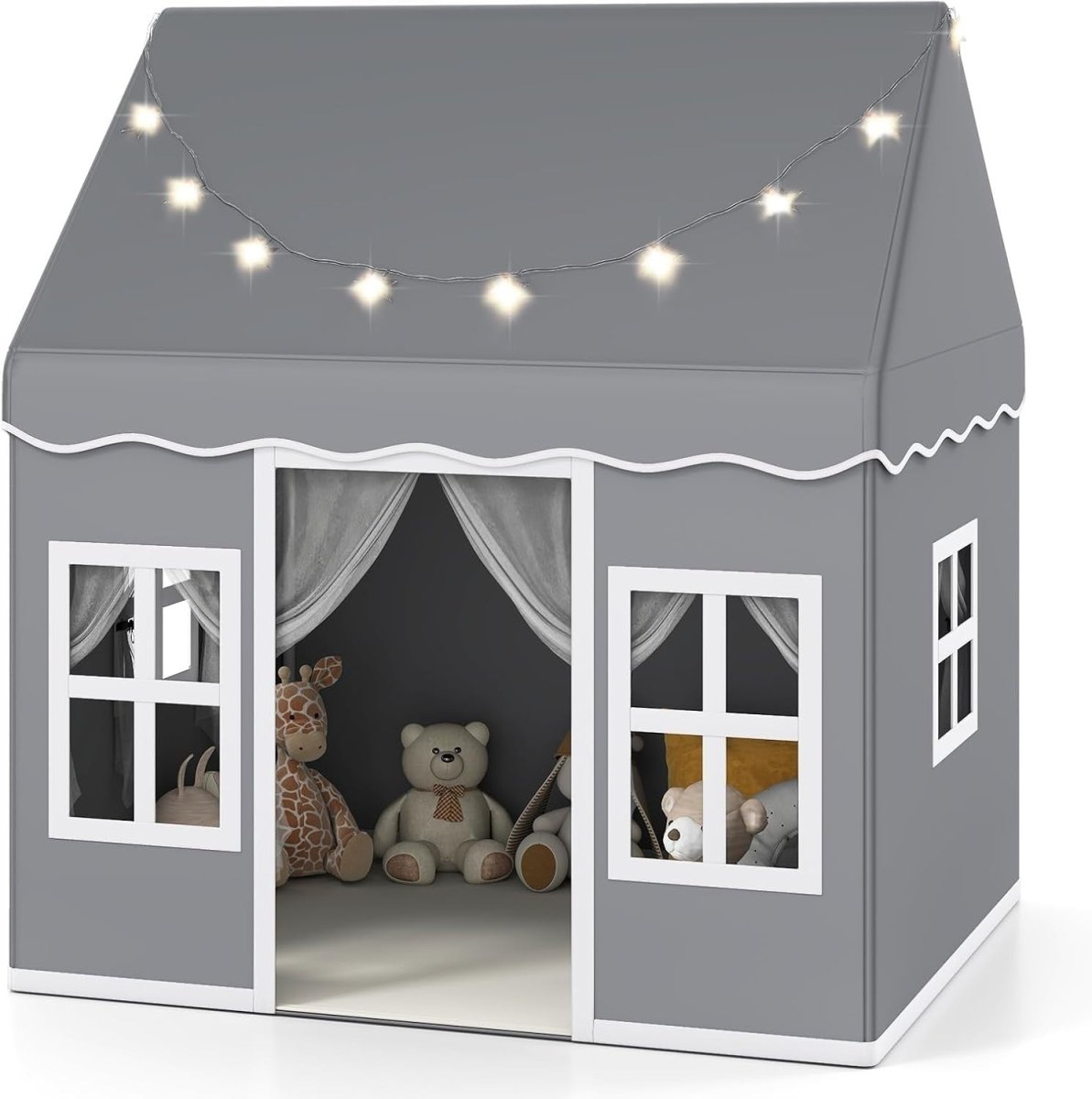 Large Kids Castle Play Tent Star Lights Non Slip Mat Indoor House - Kwikley