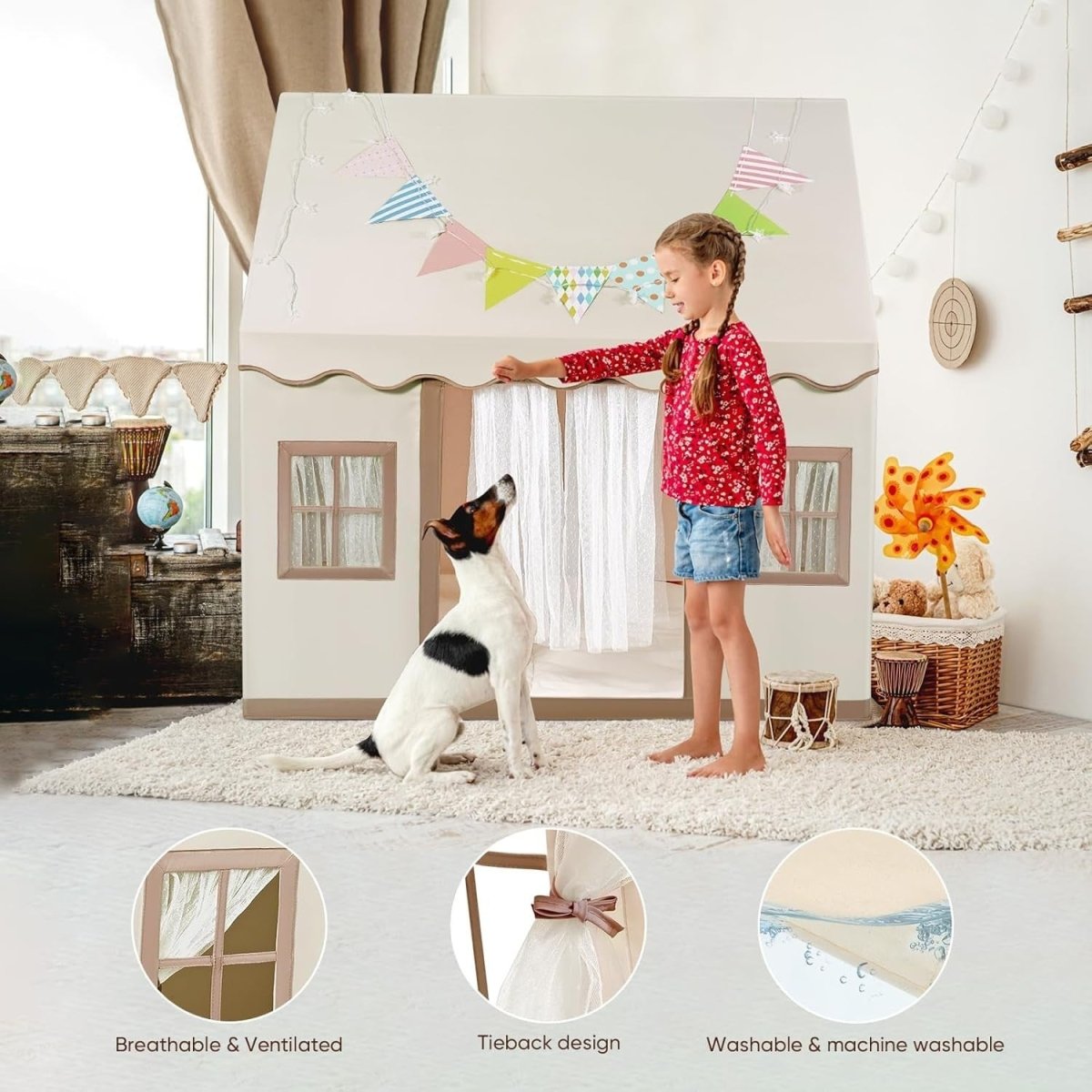 Large Kids Play Tent Canvas Indoor Outdoor Foldable Toy House - Kwikley