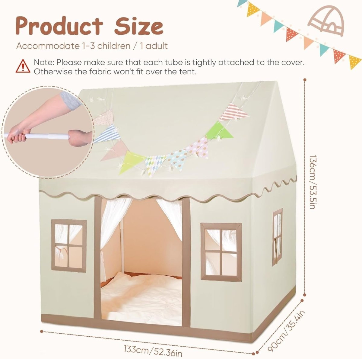 Large Kids Play Tent Canvas Indoor Outdoor Foldable Toy House - Kwikley