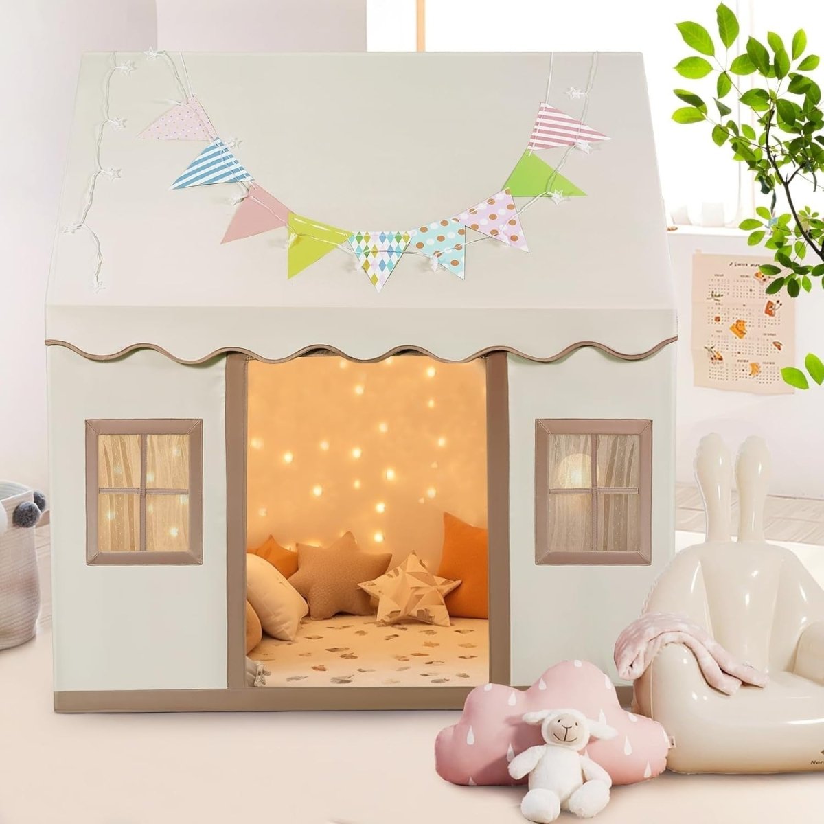 Large Kids Play Tent Canvas Indoor Outdoor Foldable Toy House - Kwikley