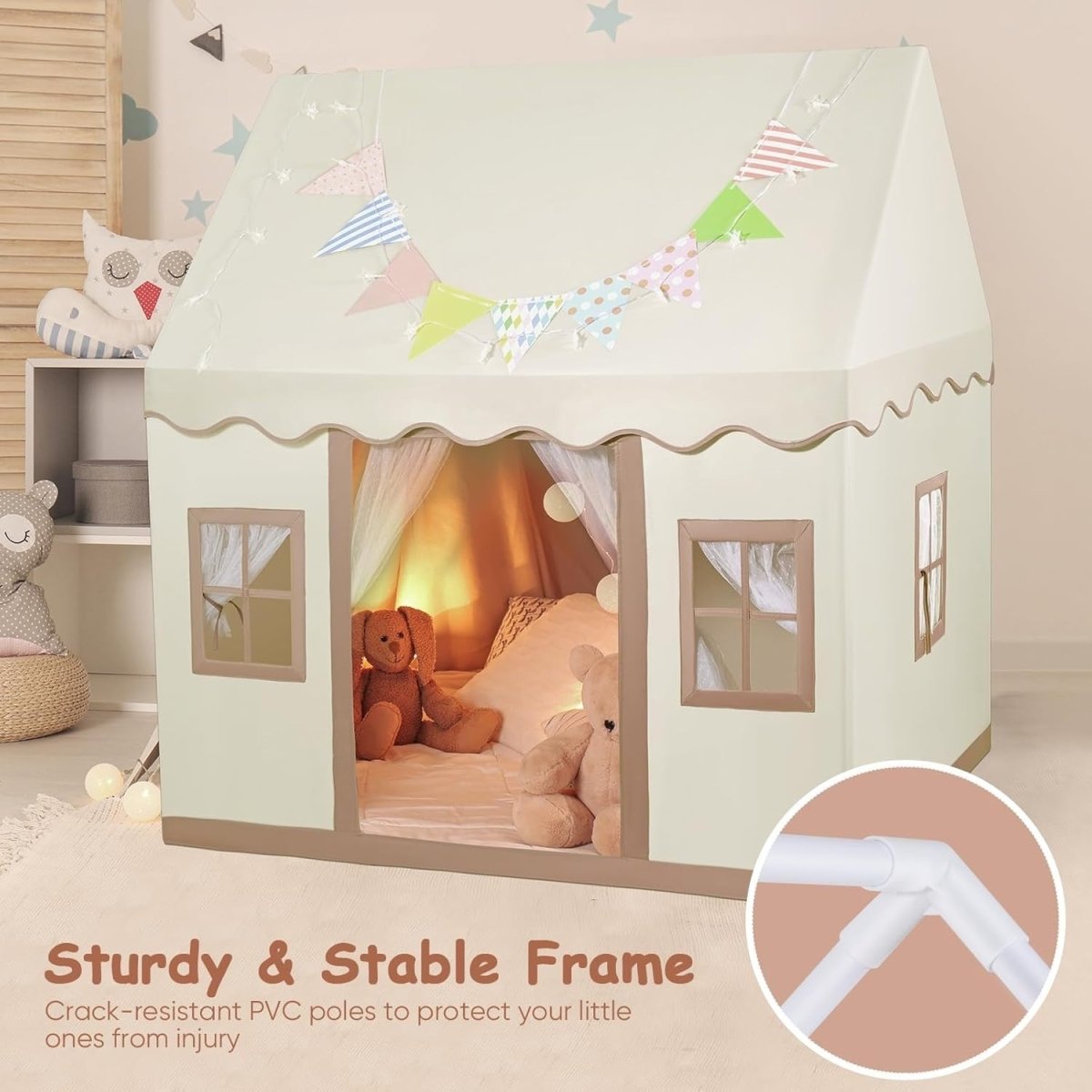 Large Kids Play Tent Canvas Indoor Outdoor Foldable Toy House - Kwikley