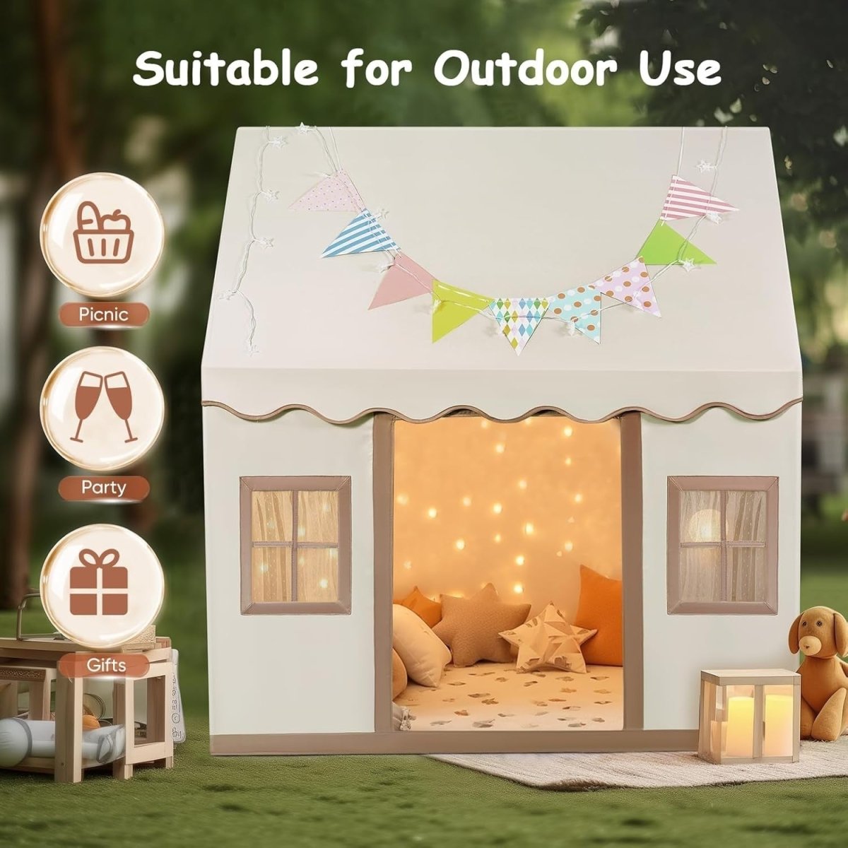 Large Kids Play Tent Canvas Indoor Outdoor Foldable Toy House - Kwikley