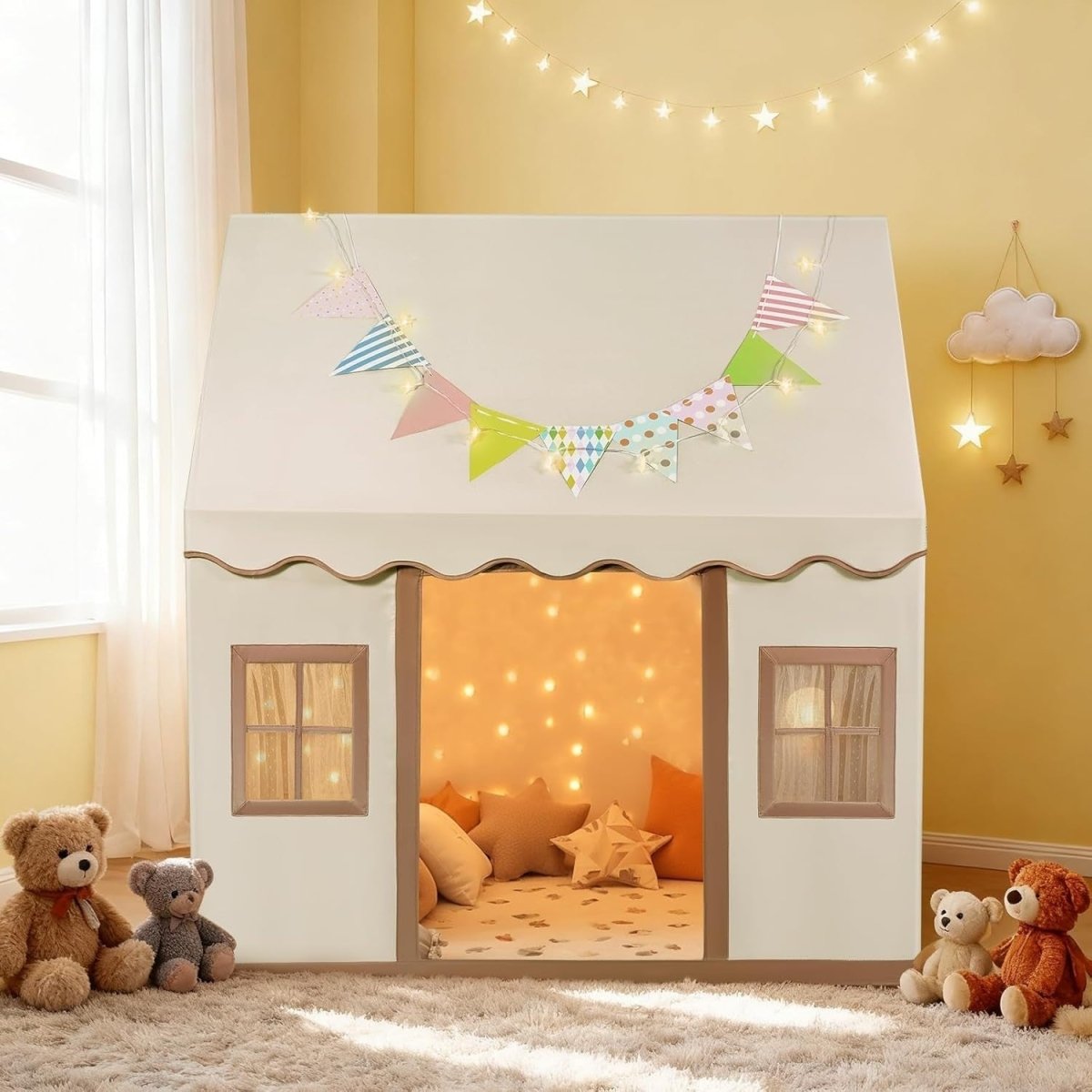 Large Kids Play Tent Canvas Indoor Outdoor Foldable Toy House - Kwikley
