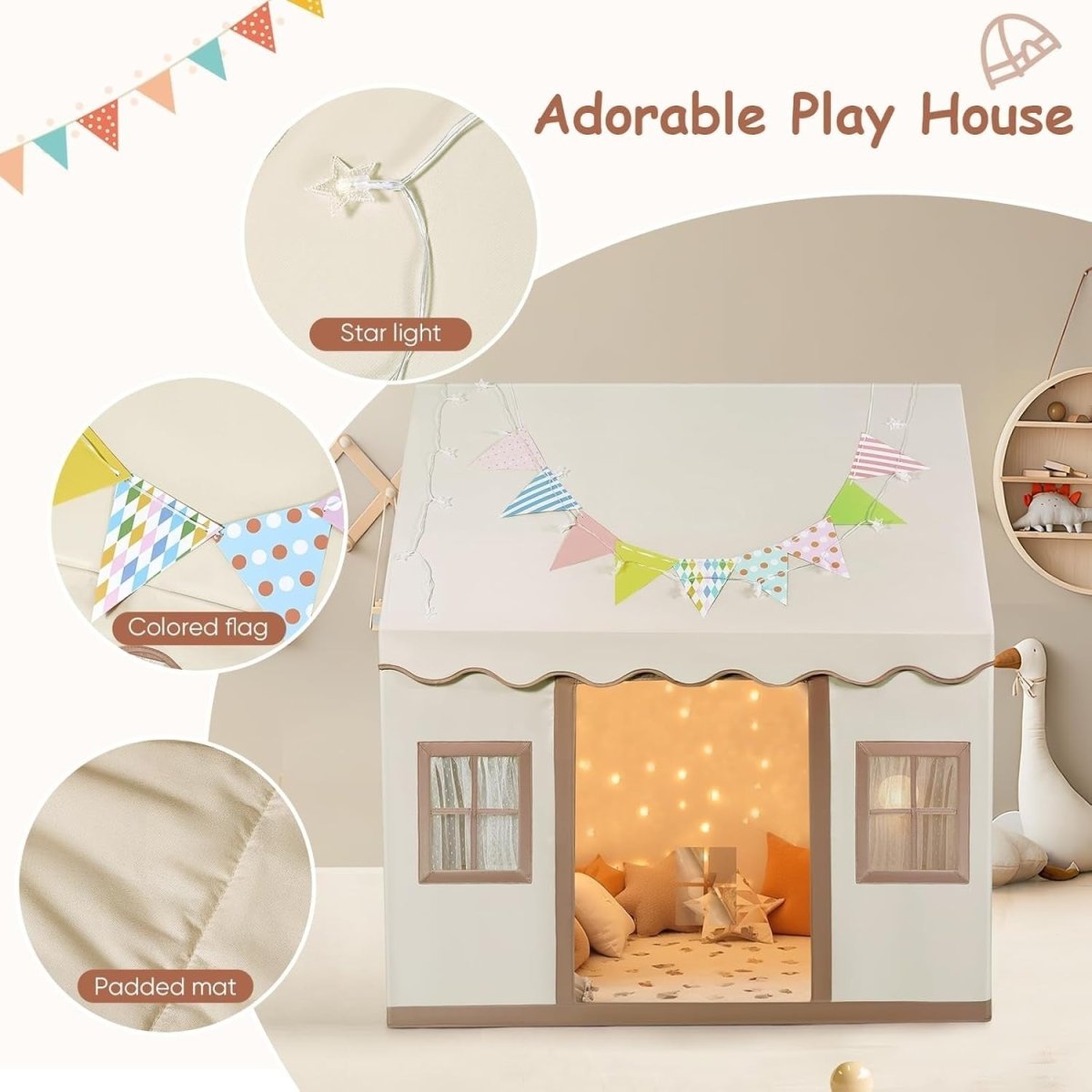 Large Kids Play Tent Canvas Indoor Outdoor Foldable Toy House - Kwikley