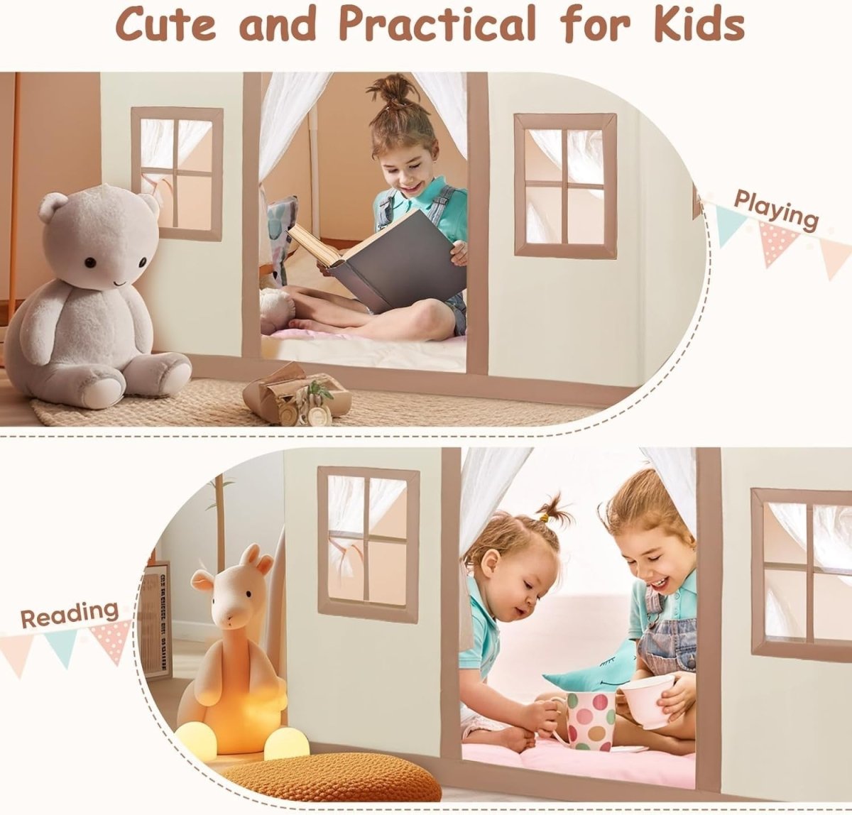 Large Kids Play Tent Canvas Indoor Outdoor Foldable Toy House - Kwikley